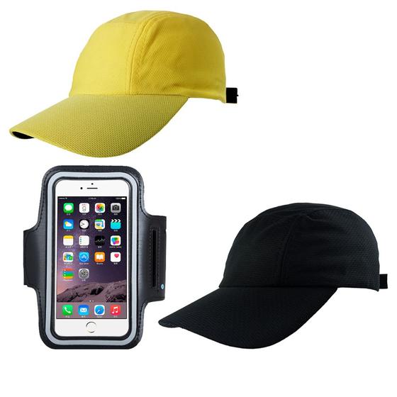 Imagem de Kit 2 Bonés Liso Esportivo Aba Curva Unissex E 1 Braçadeira Para Celular Ideal Para Caminhada, Corrida, Ciclismo