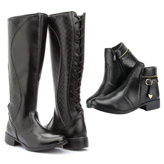 Imagem de Kit 2 Bota Feminina Montaria Plus Size + Coturno Cano Curto