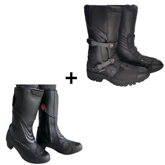 Imagem de Kit 2 Botas Motociclista Texx Casal Adventure e Strike Lady