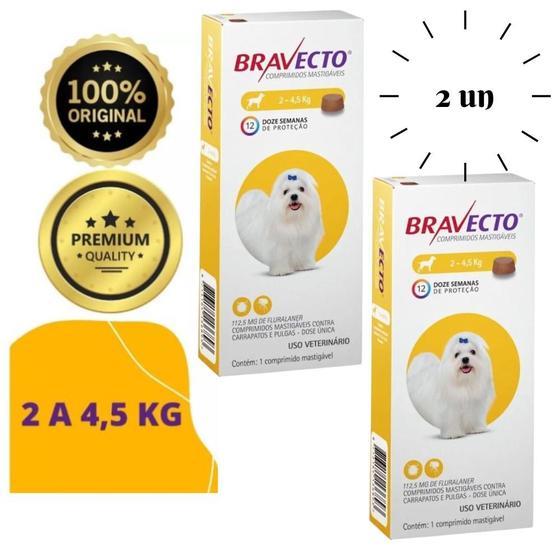 Imagem de kit 2 Bravecto Antipulgas 2 a 4,5kg 112,5mg 