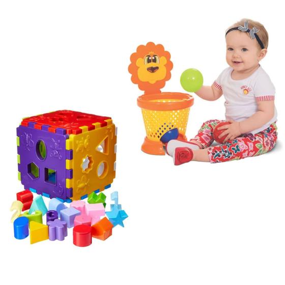 Imagem de Kit 2 Brinquedo Basketball Baby + Cubo Didático Interativo