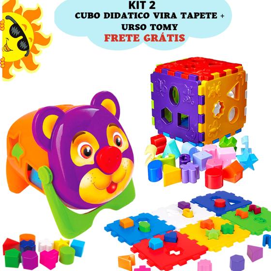 Imagem de Kit 2 Brinquedo Educativo Didático Encaixe Bebe Infantil 1 ano  E