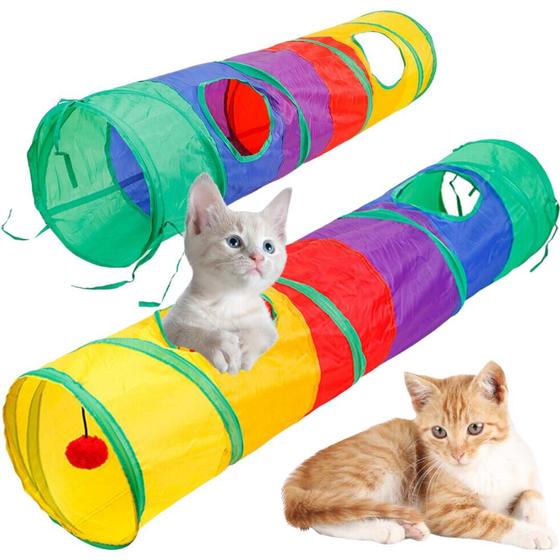 Imagem de Kit 2 Brinquedo gatos Tunel dobrável gatil labirinto pet G