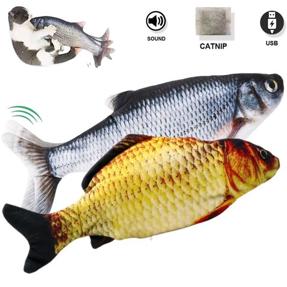 Imagem de Kit 2 Brinquedo interativo peixe eletrico com catnip e movimento