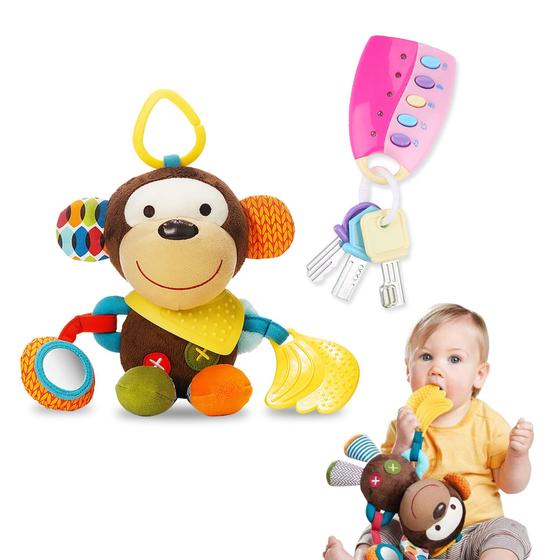 Imagem de Kit 2 Brinquedo Pelúcia Mobile Macaco E Chave Musical Bebê