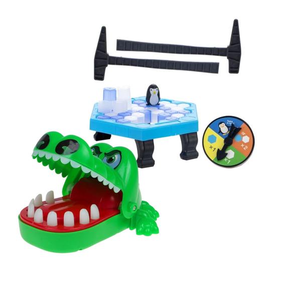 Imagem de Kit 2 Brinquedos Pinguim Quebra Gelo + Crocodilo Morde Dedo - Divertido