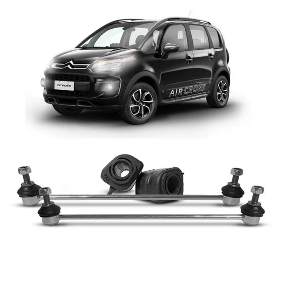 Imagem de Kit 2 Bucha Barra Estabilizadora e Bieleta Tirante Amortecedor Dianteiro Citroen Aircross 2010 2011 2012 2013 2014 2015