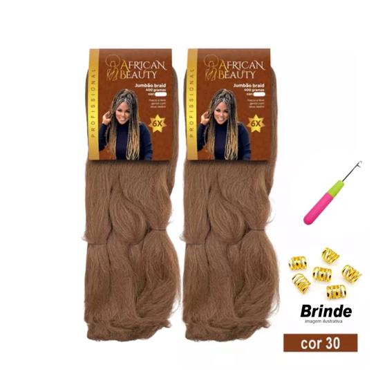 Imagem de Kit 2 Cabelo Jumbo  African Beauty P/Tranças 400gr + Agulha E Anéis