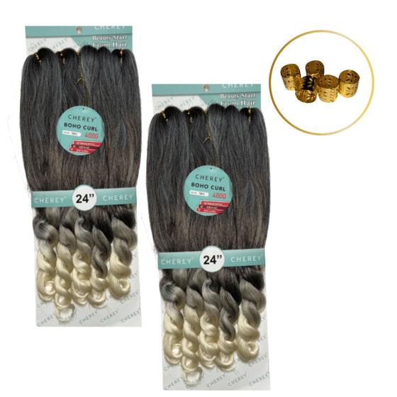 Imagem de Kit 2 Cabelo P/ Trança Com Cachos Na Ponta Jumbo Boho Curl