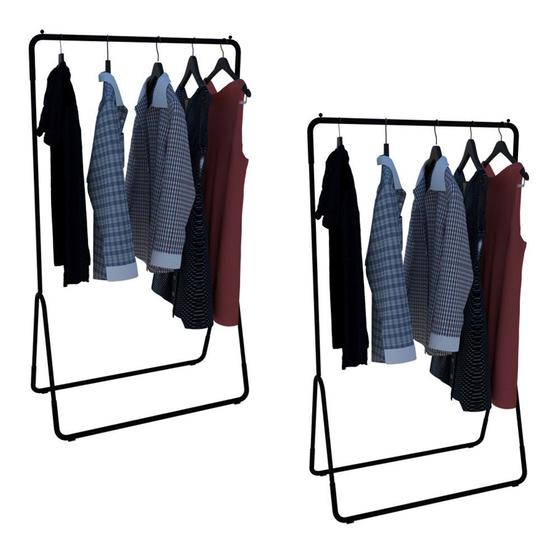 Imagem de Kit 2 Cabideiros Araras Organizador Roupas Mancebo Chão Aço Closet Loja Estilo Preto - Dicarlo