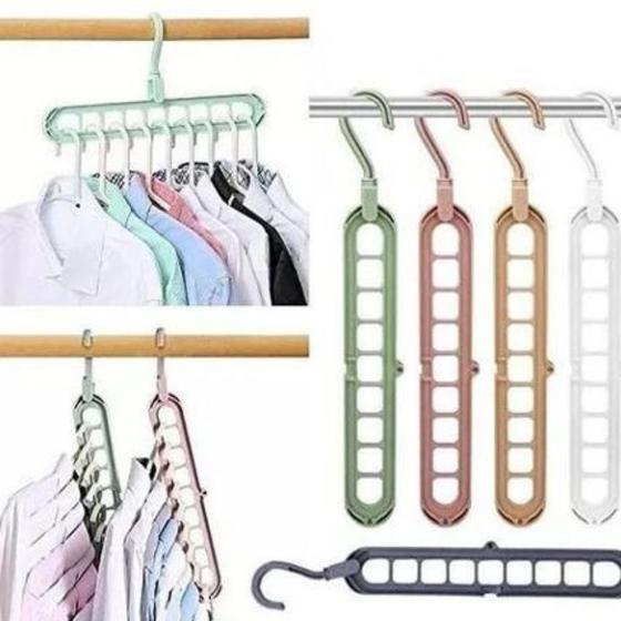 Imagem de kit 2 Cabides Magico 9 Furos Multi-dobrável Organizador