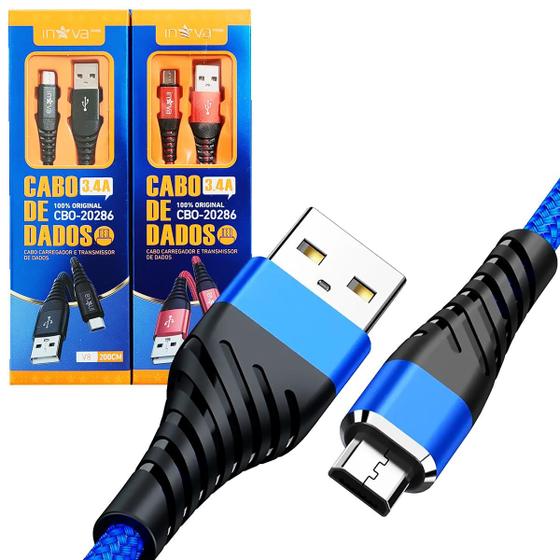 Imagem de Kit 2 Cabos Carregador Celular Micro USB V8 Original Inova