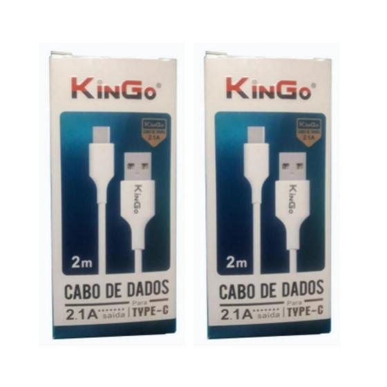 Imagem de Kit 2 Cabos De Dados Usb-C Kingo Branco 2M 2.1A Galaxy A72