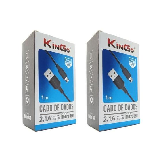 Imagem de Kit 2 Cabos Micro-USB V8 KinGo 1m 2.1A Moto E7 Plus