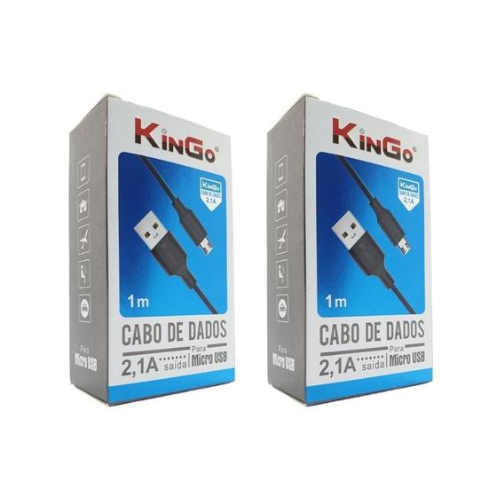 Imagem de Kit 2 Cabos Micro-Usb V8 Kingo Preto 1m 2.1A para Galaxy J6