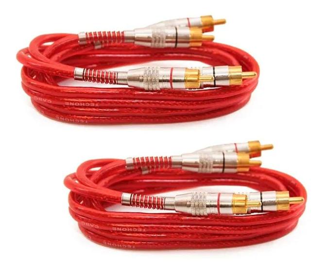 Imagem de Kit 2 Cabos Rca 1 Metro Dupla Blindagem 1m 5mm Vermelho