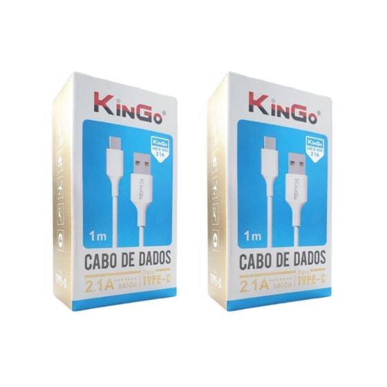 Imagem de Kit 2 Cabos USB-C Kingo Branco 1m 2.1A para Galaxy A30s