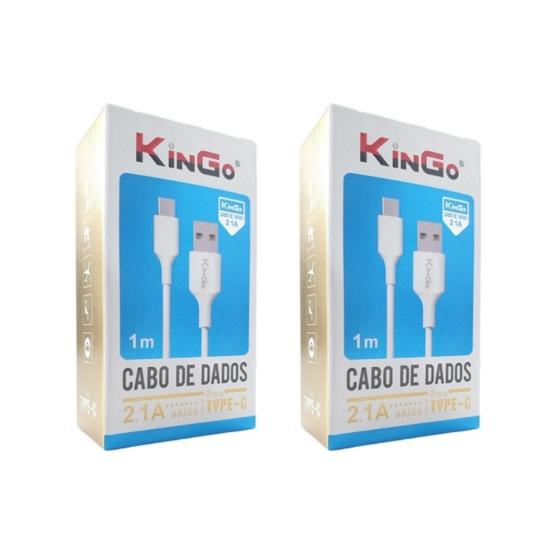 Imagem de Kit 2 Cabos Usb-C Kingo Branco 1M 2.1A Para Moto G8 Play