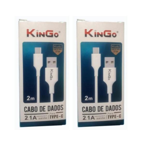 Imagem de Kit 2 Cabos Usb-C Kingo Branco 2M 2.1A Para Moto G8 Power