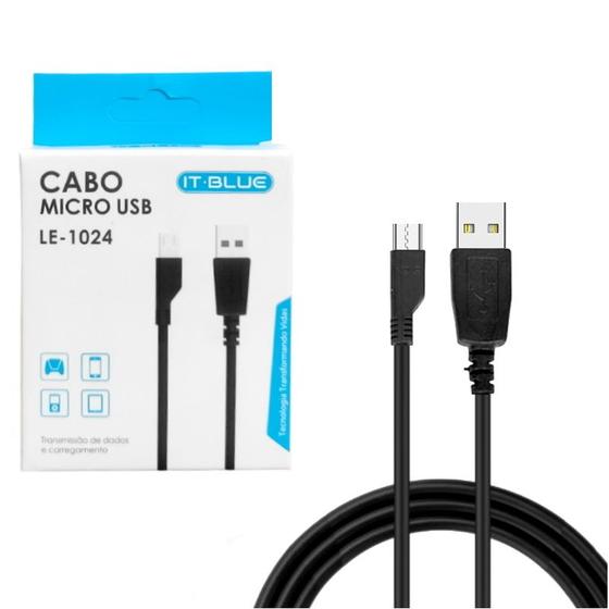 Imagem de Kit 2 Cabos USB de Carregamento Dados Conector Micro USB V8 Celular It Blue