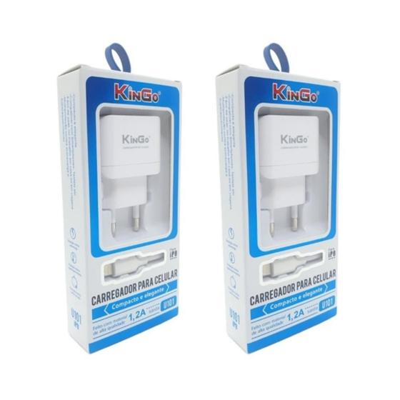 Imagem de Kit 2 Cabos Usb + Fonte Carregador Kingo P/ Iphone 5s 1.2A