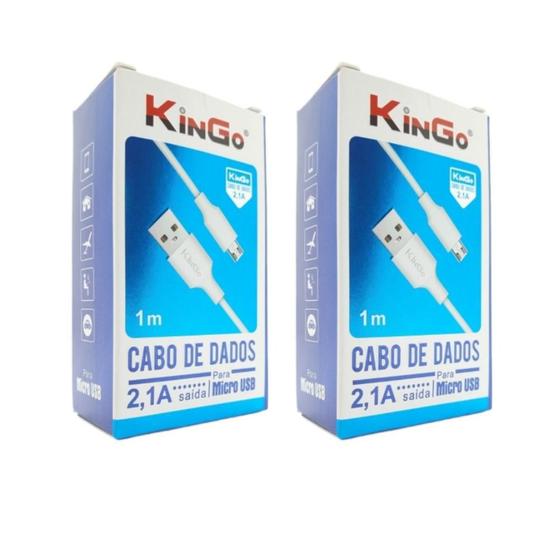 Imagem de Kit 2 Cabos USB V8 Branco Kingo 1m 2.1A p/ Galaxy J4 Plus