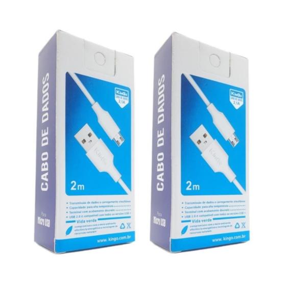 Imagem de Kit 2 Cabos Usb V8 Kingo Branco 2M 2.1A Para Galaxy A01 Core