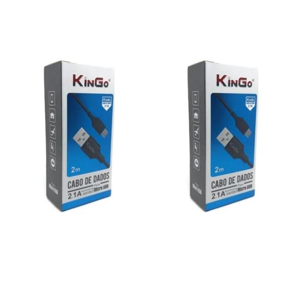 Imagem de Kit 2 Cabos USB V8 Kingo Preto 2 metros 2.1A para Galaxy A10