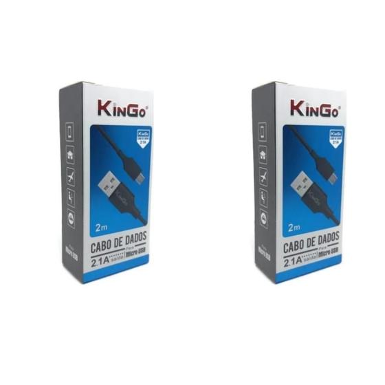 Imagem de Kit 2 Cabos Usb V8 Kingo Preto 2M 2.1A Para Galaxy J2 Prime