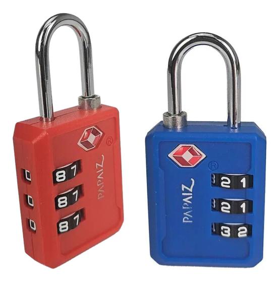Imagem de Kit 2 Cadeados 30PL Papaiz Com 3 Dígitos Secretos Tsa Zamac