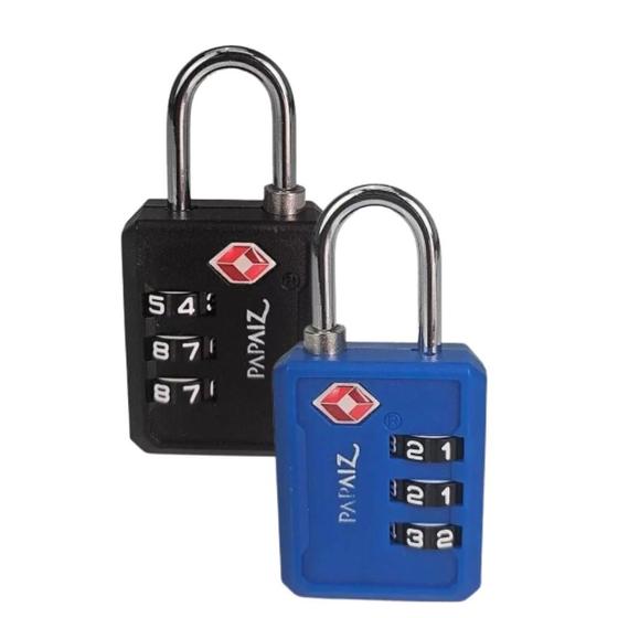 Imagem de Kit 2 Cadeados TSA com Segredo 30PL Azul e Preto Papaiz