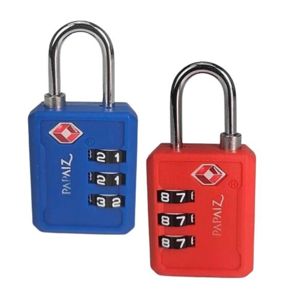 Imagem de Kit 2 Cadeados TSA com Segredo 30PL Azul e Vermelho Papaiz