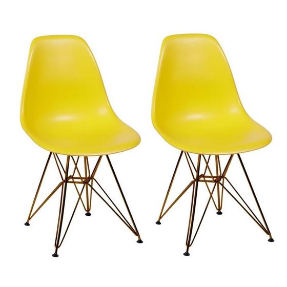 Imagem de kit 2 Cadeira Charles Eames Ferro Cobre Assento Amarelo