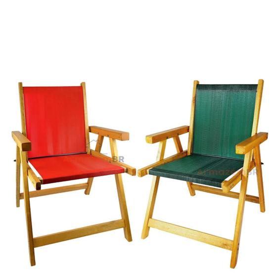 Imagem de Kit 2 Cadeira De Madeira Dobrável Jardim - Vermelho E Verde