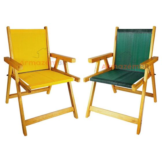 Imagem de Kit 2 Cadeira De Madeira Dobrável Para Lazer Jardim Praia Piscina Camping Amarelo E Verde - AMZ