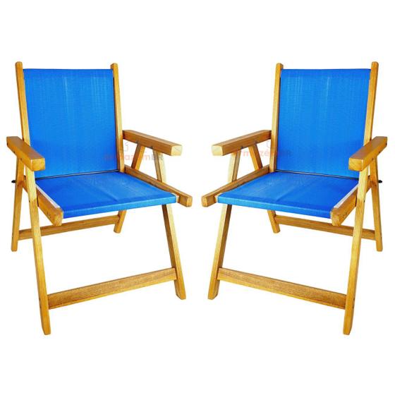 Imagem de Kit 2 Cadeira De Madeira Dobrável Para Lazer Jardim Praia Piscina Camping Azul - AMZ