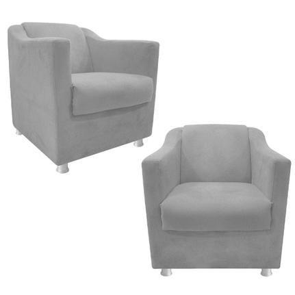 Imagem de Kit 2 Cadeira Decorativa Tila Pés Palito Suede Cinza - Kimi Design