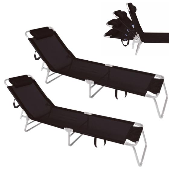 Imagem de Kit 2 Cadeira Espreguiçadeira 4 Posições Em Alumínio Para Jardim Praia Piscina Preta - Mor