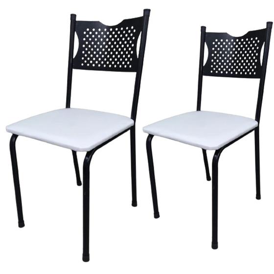 Imagem de Kit 2 Cadeira para Cozinha MC Tubular Almofadada Estrutura Preta com Assento Branco