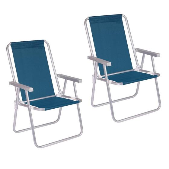 Kit 2 Cadeira Praia Alta Alumínio Conforto 120 kg Mor Azul Menor preço em Kit 2 Cadeira Praia Alta Alumínio Conforto 120 kg Mor Azul
