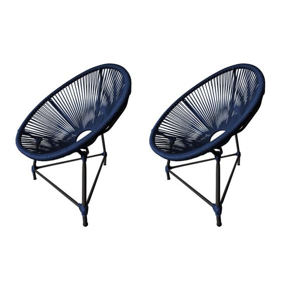 Imagem de Kit 2 Cadeiras Acapulco Corda Náutica Base em Alumínio Preto/azul Marinho