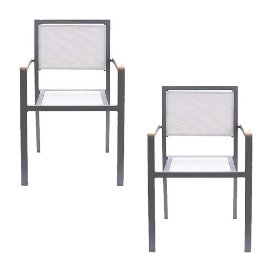 Imagem de Kit 2 Cadeiras Área Externa com Tela Mesh Mangue de Alumínio Amêndoa/Bege G56 - Gran Belo