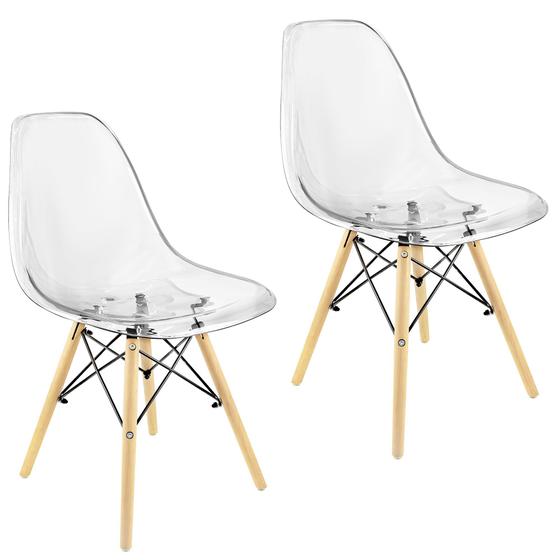 Imagem de Kit 2 Cadeiras Charles Eames Cristal Eiffel Wood Designer Transparente