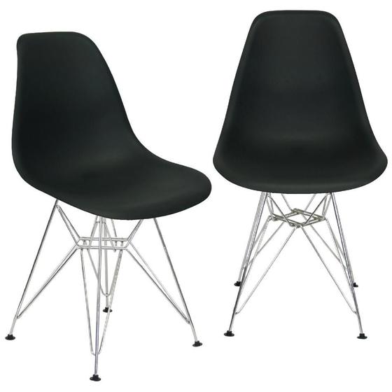 Imagem de Kit 2 Cadeiras Charles Eames Eiffel Base Metal Cromado Preta