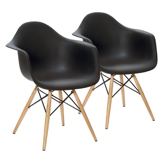 Imagem de Kit 2 Cadeiras Charles Eames Eiffel Design Wood Com Braços - Preto Preta