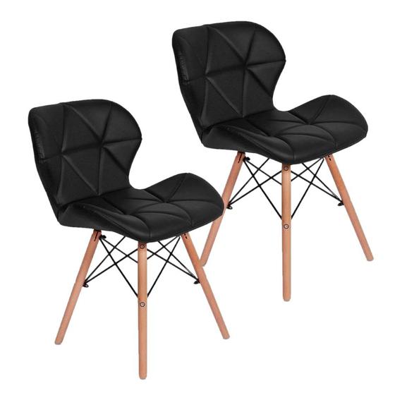 Imagem de Kit 2 Cadeiras Charles Eames Eiffel Slim Wood Estofada - Preta