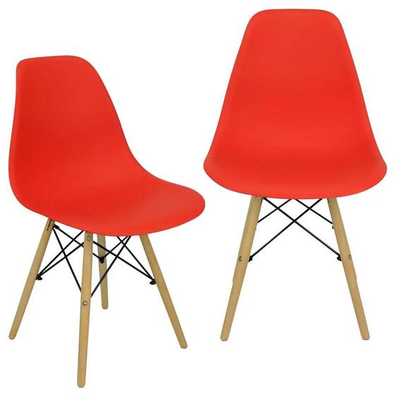 Kit 2 Cadeiras Charles Eames Eiffel Vermelha Base Madeira Sala Cozinha Jantar Menor preço em Kit 2 Cadeiras Charles Eames Eiffel Vermelha Base Madeira Sala Cozinha Jantar