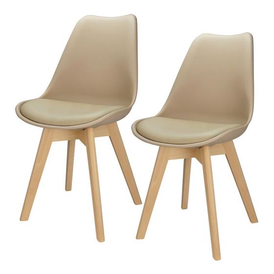 Imagem de Kit 2 Cadeiras Charles Eames Leda Luisa Saarinen Design Wood Estofada Base Madeira - Bege