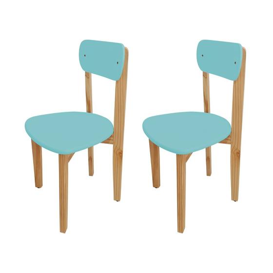 Imagem de Kit 2 Cadeiras Colorê Infantil Assento e Encosto Azul Base em Madeira Maciça Pinus