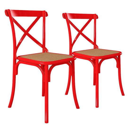 Imagem de Kit 2 Cadeiras Cross Katrina X Vermelha Assento Bege Aço Asturias
